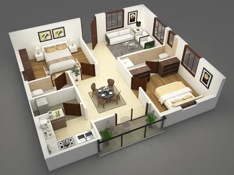 2 BHK indicative floor plan at DNR Sarjapur