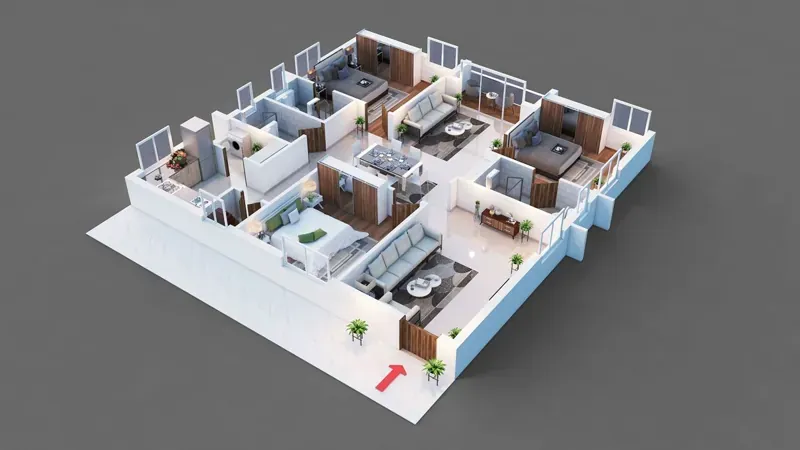 3 BHK indicative floor plan at DNR Sarjapur
