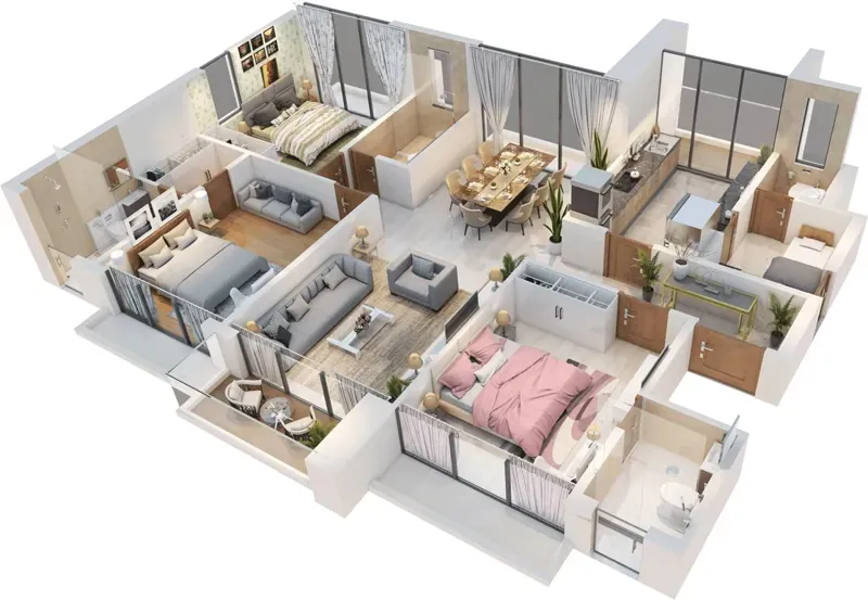 4 BHK indicative floor plan at DNR Sarjapur